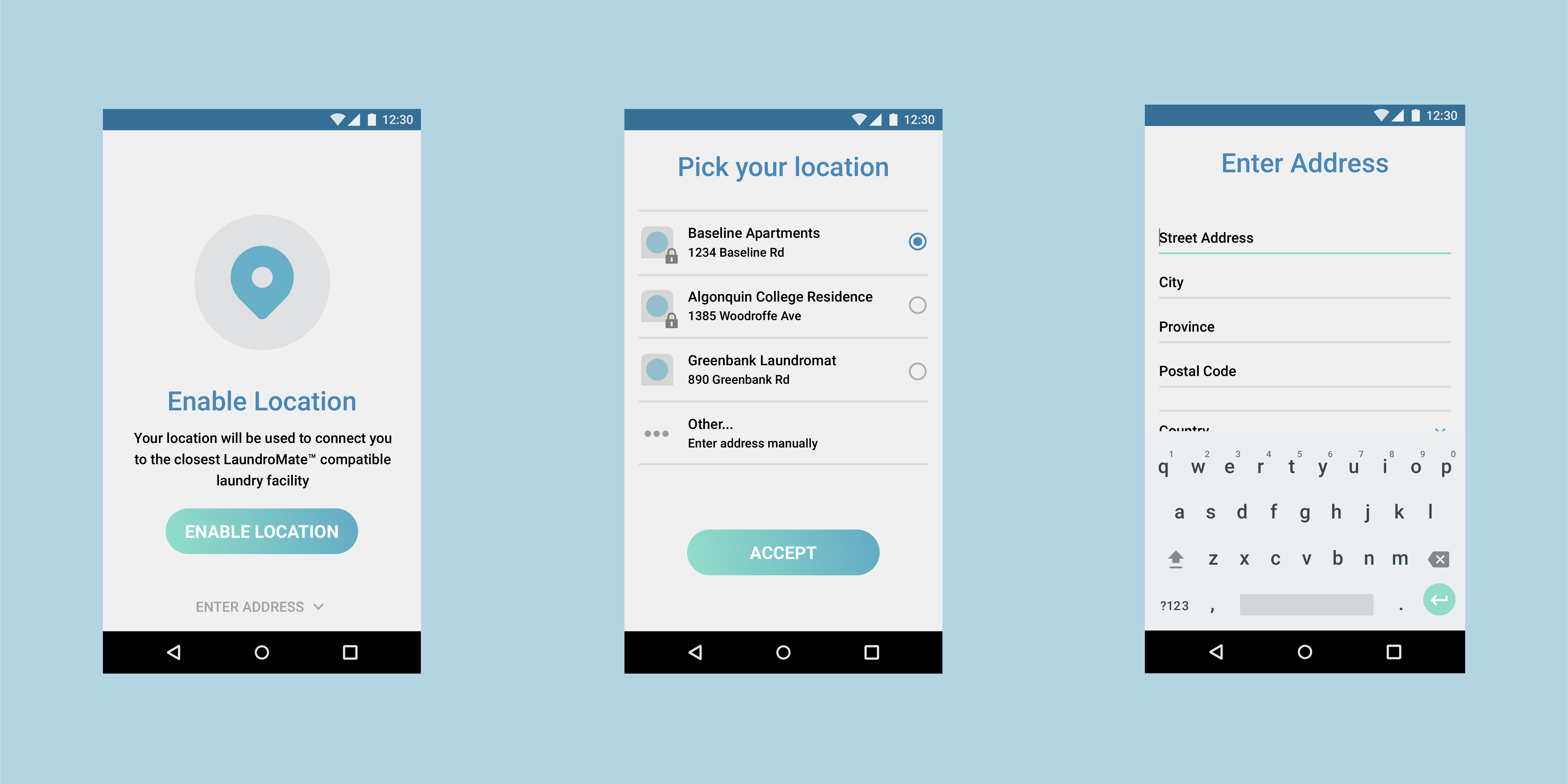 LaundroMate location configuration screens