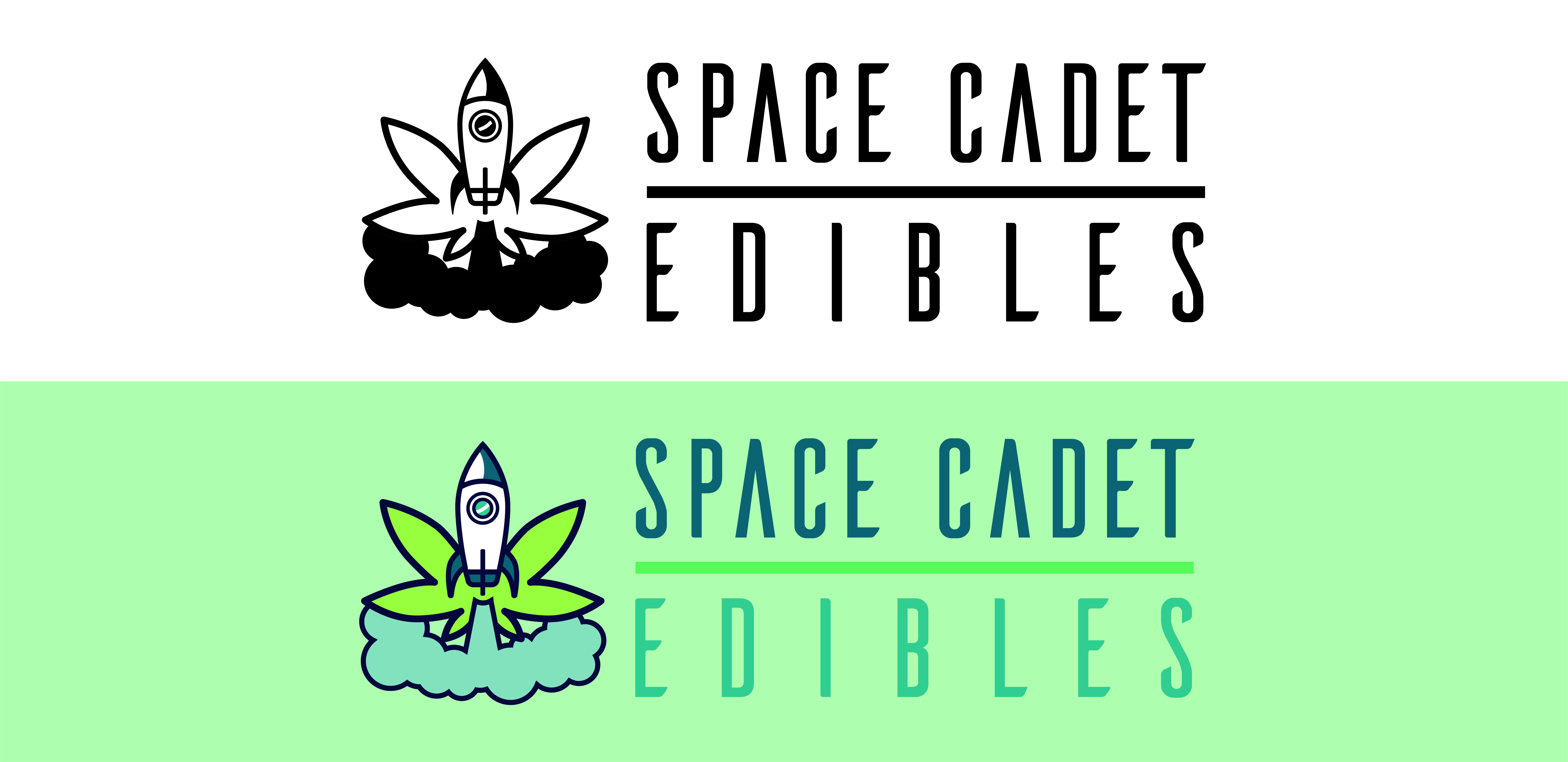 Space Cadet Edibles Logo Finals in black and white and in colour.