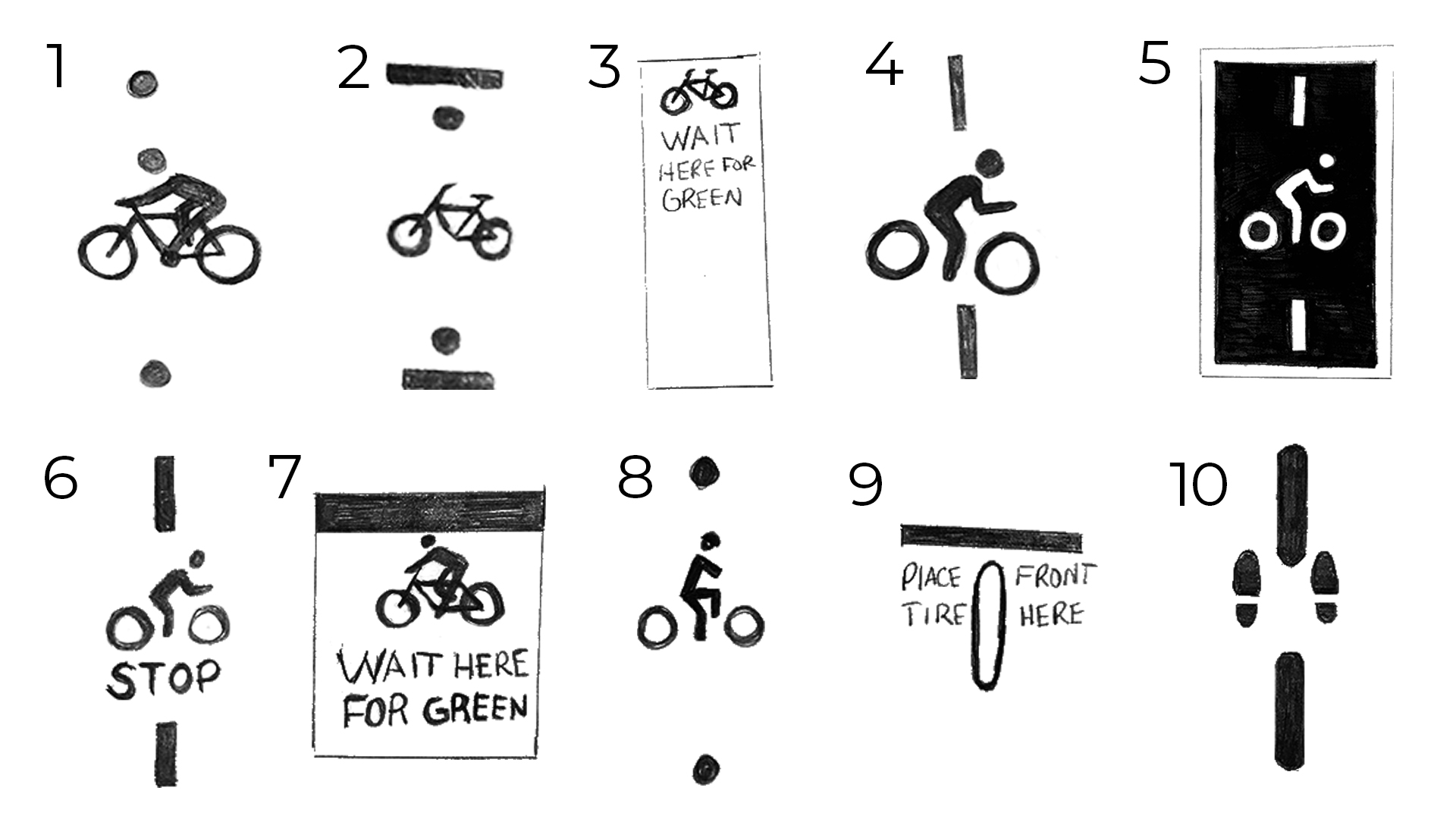 10 sketches of possible pavement markings